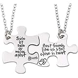 2PCS Best Friends Necklaces for 2 - Side by Side Or Miles Apart BFF Friendship Matching Puzzle Necklace Set Long Distance Fri