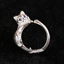 Amazon.co.jp: 猫シルバーリング 指輪 サファイアブルー ねこモチーフ 