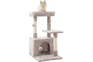 Tenntowu キャットタワー 据え置き 猫タワー 低め 多頭飼い 小型 スリム 猫ハウス 猫 爪とぎ 天然麻紐 省スペース 人気 運動不足解消 高さ79cm ライトグレー