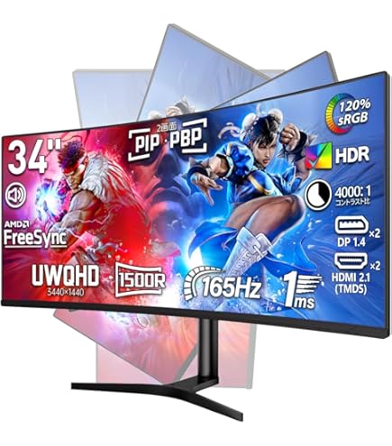 Amazon.co.jp: CRUA ゲーミング モニター 34インチ 165Hz UWQHD