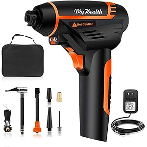 DigHealth 電動エアコンプレッサー コードレス エアコンプレッサー 電動空気入れ 自動車 自転車 トラック バイク ボール 浮き輪適用 2200AM電池 LEDライト付き 日本語取扱説明書付き