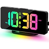 2026 NEW Digital Alarm Clock with 11 Colors & Dynamic RGB Display, Snooze Day of The Week, Auto Dimming, AM/PM 12/24Hr Clock,