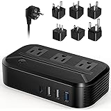 海外用変圧器 2300Wポータブルトランス 海外コンセント USB電源タップ 220Vから110V変圧器 電源変換プラグ 降圧トランス 電圧変換器 海外用変圧コンセント ダウントランス 3ACコンセント+3USBポート+1Type-C充電ポート（EU