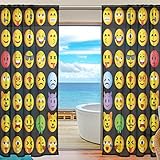 seulifeウィンドウ薄手カーテンドアキッチンリビングルームベッドルーム55 x 78インチ2の面白いかわいい絵文字絵文字ボイルカーテンドレープパネル 55"x 78" g2321182p112c1