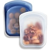 Stasher Bag Premium Silicone Reusable Food Bags, Pack of 2, Clear + Blue | Versatile Food Bag, Lunch Bag, Travel Container, S