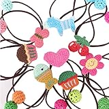 Oujyo　かわいいおしゃれニットハンドメイドヘアクリップ　ヘアゴム　ヘアピン 　ランダム14個セット　女の子ママ通用ヘアアクセサリー レディース小物アクセサリーキッズ (ヘアゴム)