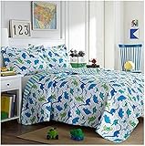 Laura Ashley Kids DINOSAUR TWIN SIZE QUILT & SHAM SET - Blue Green White [並行輸入品]