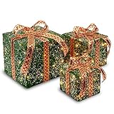 National Tree Assorted Green Sisal Gift Boxes with Clear Lights, Set of 3 (MZGB-ASST-4L-1) by Nation