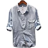 Gergeousメンズ 長袖 シャツ 綿麻 シャツ 無地 カジュアル スリム リネンシャツ ビジネス 通勤 秋服 アウター