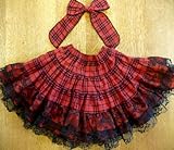 (サリー)SALLY リボン付きレースフリフリ2段スカート 赤×黒チェック [キッズ] タグサイズ13