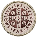 ワッペン 聖ベネディクトのメダイ マジックテープ（ベルクロ・面ファスナー）着脱式 ミリタリー サバゲー 刺繍パッチ (カーキ)