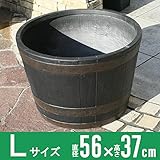 バレルポット Lサイズ グラスファイバー製植木鉢 (ブラック)