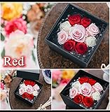 プリザーブドフラワー ボックスアレンジ シュシュ付きラッピング (レッド)