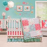 Mila Coral and Blue Floral Patchwork 4 Piece Baby Girl Crib Bedding by Peanut Shell by The Peanut Sh