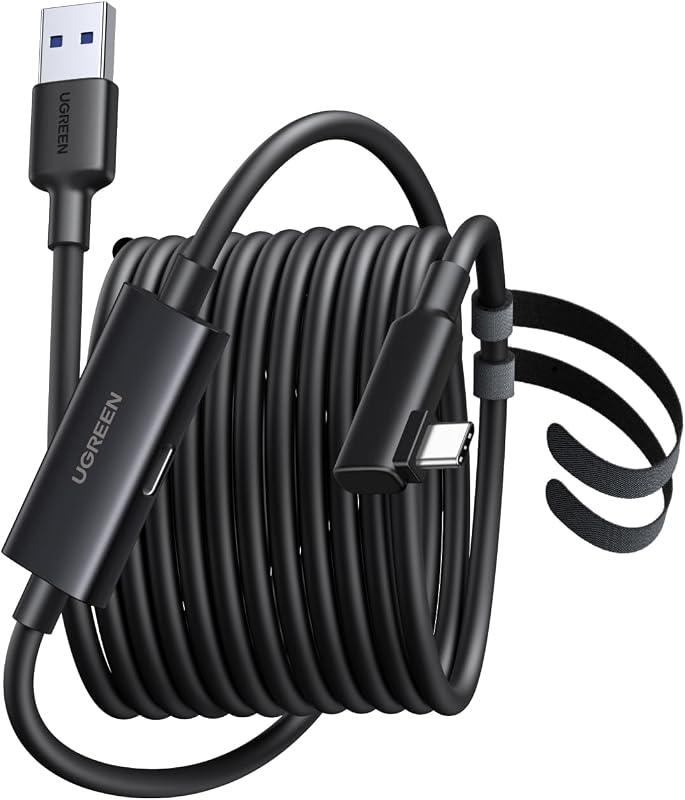 UGREEN VR リンクケーブル 5m USB-A to USB-C Quest 3/Quest 3S/Quest 2/Pro/Pico 4 対応 USB3.2 Gen1 5Gbps 高速データ転送 18W急速充電 信号増幅チップ内蔵 90°L字型プラグ PCVR ゲーム用
