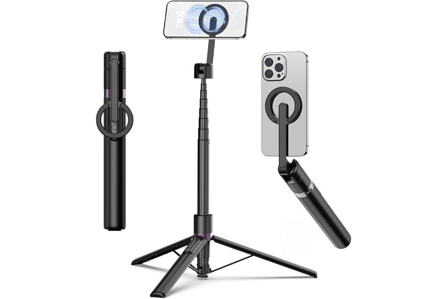 TONEOF 68" Selfie Stick Tripod for Gym, Aluminum Magnetic Holder for iPhone | Rechargeable Remote, 360° Rotatable Foldable Ce
