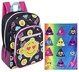 Kids Emoji Full Size Girls Backpack & Poop Plush Throw Blanket Travel Set [並行輸入品]