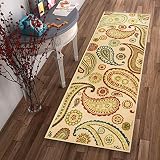 Kinoペイズリープリントマルチカラーベージュレッドモダン花18 " x 31 "マット(非スリップ – Machine Washable )ゴムBackedキッチンバスルームエントリAccent R