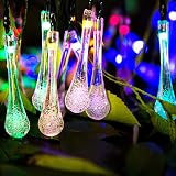 ソーラーイルミネーションライト 6.5m 30LED 多色 ストリングライト ソーラー充電式 水滴型 防水 ガーデンライト 屋外 パーティー クリスマスなどの飾りライト 8パタンで切替可