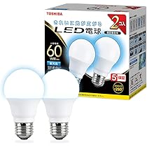 Amazon | TOSHIBA(東芝) LED電球 E26 A形 60W相当 全方向 昼光色 2P
