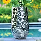 (0.3m Tall Vase) - The Crosby Street Chic Silver Tall Vase, Shiny Glazed Exterior, Smooth Black Glaz