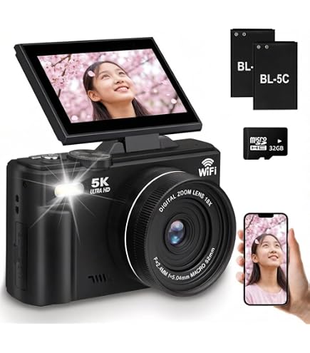 Amazon | デジカメ 5K デジタルカメラ 5K録画 7500万画素 Wi-Fi機能 AF