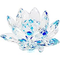 Amazon.co.jp: 開運 蓮の花 クリスタルガラス 置物 中 ブルーカラーで
