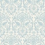York Wallcoverings American Classics Floral Damask Wallpaper Memo Sample, 8 by 10-Inch, White, Robin