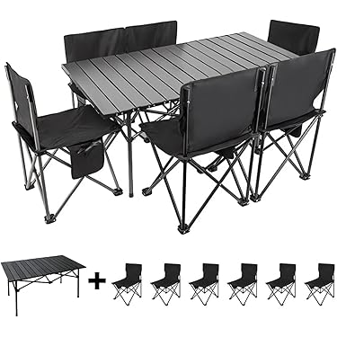 折りたたみ式　アルミ製テーブルチェア一体セット シルバー アウトドアテーブルチェアセット（色：シルバー系）｜テーブル