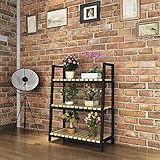 アイロンフラワーラック屋内の床の植物のバルコニー居間の棚3層 ( 色 : ブラック )