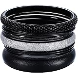 ENSOUL Black W/Silver Glitter Multiple Metal Bracelets & Bangles Set for Women 12Pcs/Set