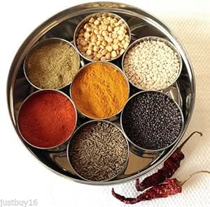 Amazon Co Jp 新しいスチール Masala ボックス 7 本格的なマサラ Dabba インドスパイススパイスボックスストレージ ホーム キッチン