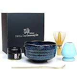 芳香園 茶道具 お抹茶6点セット (星野園製抹茶 抹茶茶碗 茶筅 茶筅くせ直し 茶杓 説明書) (碧釉茶碗)