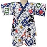 和柄 歌舞伎 甚平 スーツ 日本製 夏物 パジャマ KABUKI KANJI WAGARA j-71613 80cm ネイビー