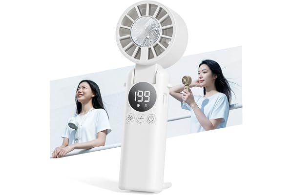 HAGOOGI ハンディファン 冷却プレート 【瞬間冷却-28℃＆極静音設計】 手持ち扇風機 199段階風量調整 強力 6000mAh大容量 最大16H稼働 静音 20dB 携帯扇風機 卓上/首掛け/手持ち/冷却 4Way 折り畳み式 LEDディスプレイ 小型 軽量 熱中症対策 持ち運び便利 アウトドア プレゼント (ホワイト)