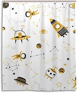 Amazon Samau シャワーカーテン おしゃれ 防カビ フック 防水 バスカーテン 浴室カーテン 目隠し ユニットバス 洗面所 取付簡単 リング付属 星座 宇宙船柄 アニメ 150ｘ180 シャワーカーテン ホーム キッチン オンライン通販