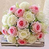 Enjoygojp 造花 アートフラワー バラ ローズバンチ 薔薇花束 インテリア 18本 手作り 人工バラ ミニローズブーケ（18本）ギフト 室内 パーティー 結婚式ホーム 枯れない花 (white