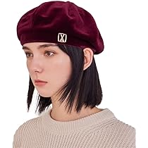 Amazon | VA Square Stud Octagon Velvet Beret Burgundy