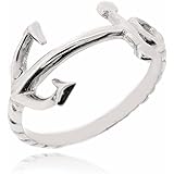 SOVATS Anchor and Rope Nautical Band Ring for Women 925 Sterling Silver Rhodium Plated - Beach Jewelry for Women