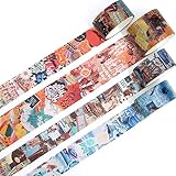 YUBBAEX 4巻 レトロ マスキングテープ セット ヴィンテージ美学 ワイド 和紙テープ アート/DIYクラフト/バレットジャーナル用品/プランナー/スクラップブック/カード/ギフトラッピングに (90年代)