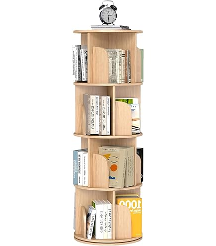 Amazon｜Anbuy 本棚 回転式 4段 天然木 絵本棚 木製 漫画 大容量