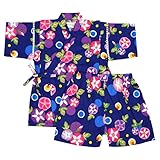 アスナロ（甚平） 甚平 ベビー 女の子 朝顔柄 和柄 綿100％ 上下 ウェストゴム 部屋着80 ネイビー