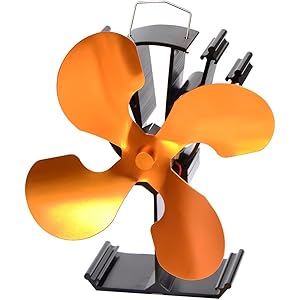 石油/木材暖炉用の4ブレード熱供給式ストーブファン - 環境にやさしい (ゴールド)