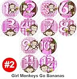 Baby Month Onesie Stickers Baby Shower Gift GIRL BANANA MONKEYS Photo Shower Stickers, designs by On