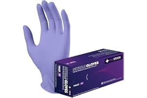 MEDSTOCK Violet Nitrile Gloves, High Medical Grade, Chemical Resist, Disposable, Powder & Latex-Free, Non-Sterile, Textured Fingertips, Beaded Cuff
