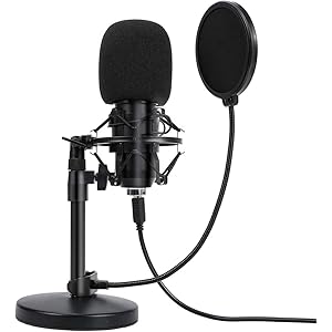 USBマイク コンデンサーマイク PC用マイク マイクセット 単一指向性 卓上マイク カラオケ機器 iPhone/Android/PC等対応 録音 生放送 ゲーム実況 会議用 DEARING… (1)