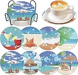 ダイヤモンドアート コースター キット 8枚セットDIY ベース付き 5D モザイクアート ダイヤモンド塗装 初心者向け 飾り 手作り 手芸キット(BD123)