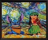 uhomate Lilo and Stitch Ohana Stitch Tattoo Inspired Vincent van Gogh starry nightポスターホームキャンバス壁アート記念
