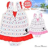 Disney Minnie Mouse 女の子用ドット&ボーダー柄ワンピース水着 8845 130cm レッド