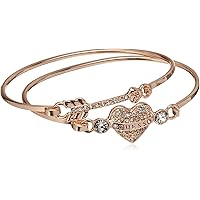 GUESS Women's Duo Tension Bangle Set with Heart and Arrow